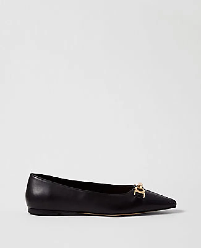 Ann Taylor Hardware Embellished Leather Flat sold by Ann Taylor