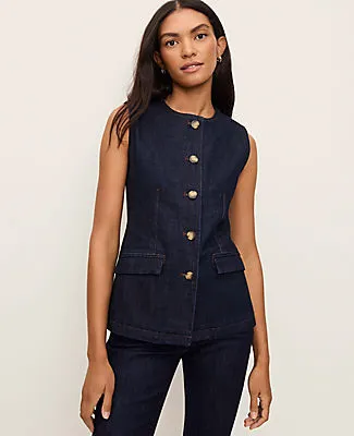 Ann Taylor The Long Crew Neck Vest in Denim sold by Ann Taylor