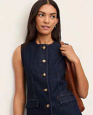 Ann Taylor The Long Crew Neck Vest in Denim sold by Ann Taylor product image thumbnail 3