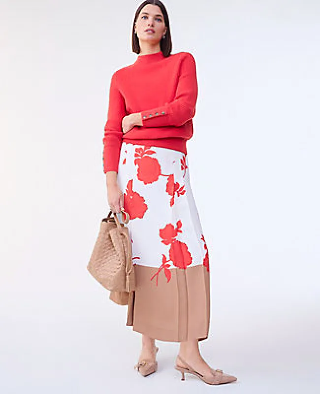 Ann Taylor Petite Floral Satin Pleated Skirt sold by Ann Taylor