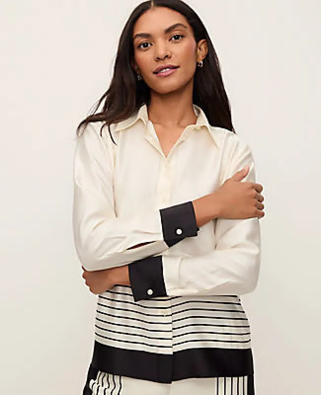 Ann Taylor Striped Satin Essential Shirt sold by Ann Taylor