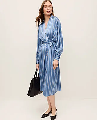 Ann Taylor Striped Satin Midi Shirtdress sold by Ann Taylor