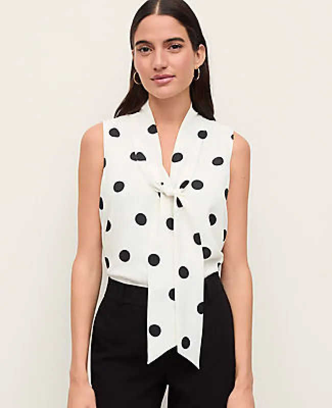 Ann Taylor Dotted Bow Neck Shell Top sold by Ann Taylor