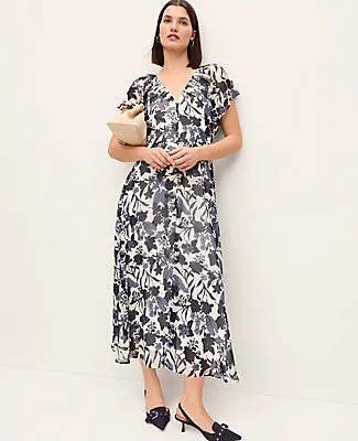 Ann Taylor Floral Flutter Sleeve Midi Dress sold by Ann Taylor product image thumbnail 3