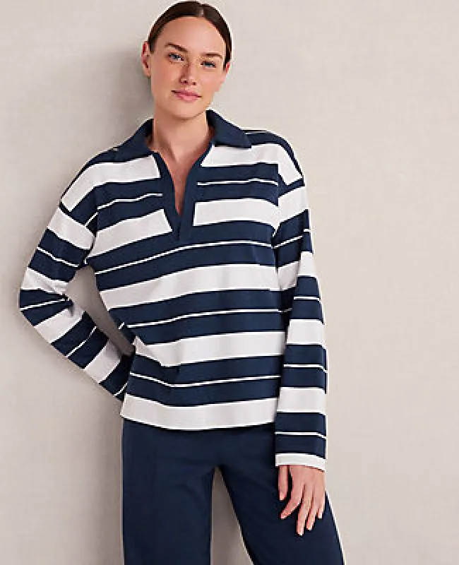 Ann Taylor Haven Well Within Organic Cotton Interlock Stripe Johnny Collar Top sold by Ann Taylor