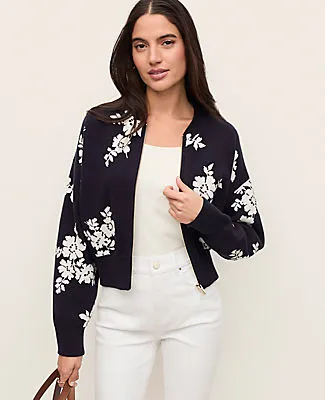 Ann Taylor Floral Jacquard Bomber Sweater Jacket sold by Ann Taylor