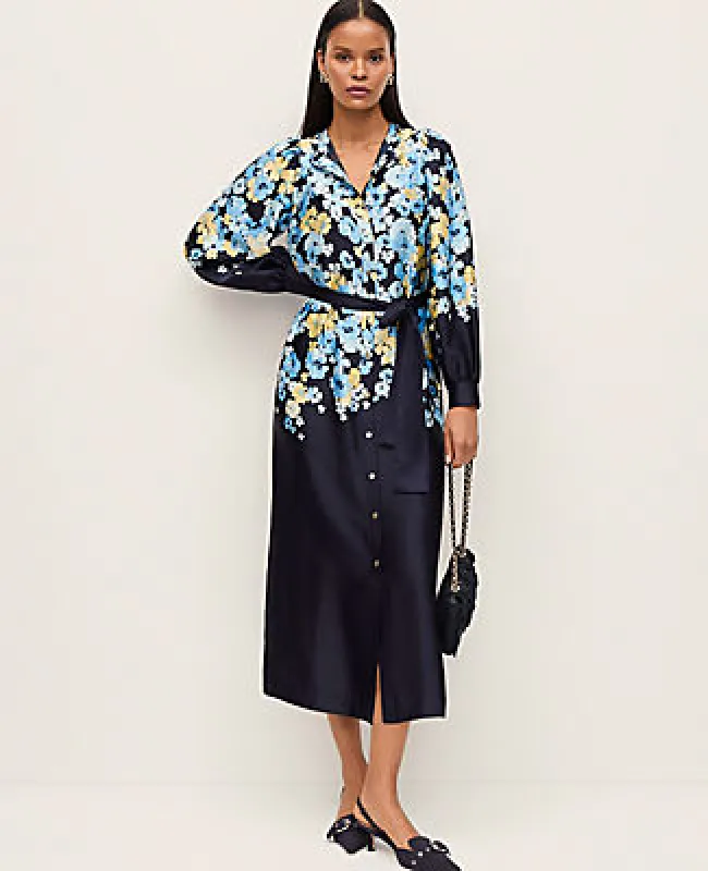 Ann Taylor Floral Satin Midi Shirtdress sold by Ann Taylor