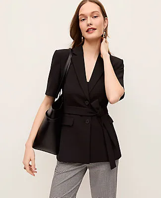 Ann Taylor The Petite Fitted Belted Blazer in Crepe sold by Ann Taylor