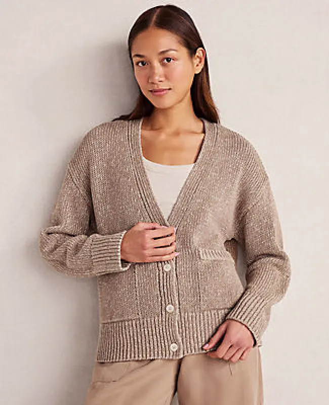 Ann Taylor Haven Well Within Organic Cotton Linen Plaited V-Neck Cardigan sold by Ann Taylor