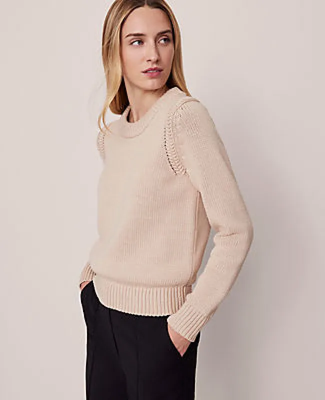 Ann Taylor Shoulder Detail Crew Neck Sweater made by Ann Taylor