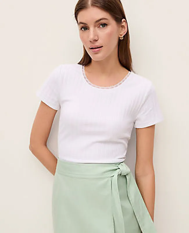 Ann Taylor Weekend Collection Lace Trim Pointelle Tee sold by Ann Taylor