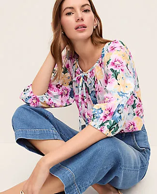 Ann Taylor Weekend Collection Floral Linen Blend Blouse sold by Ann Taylor