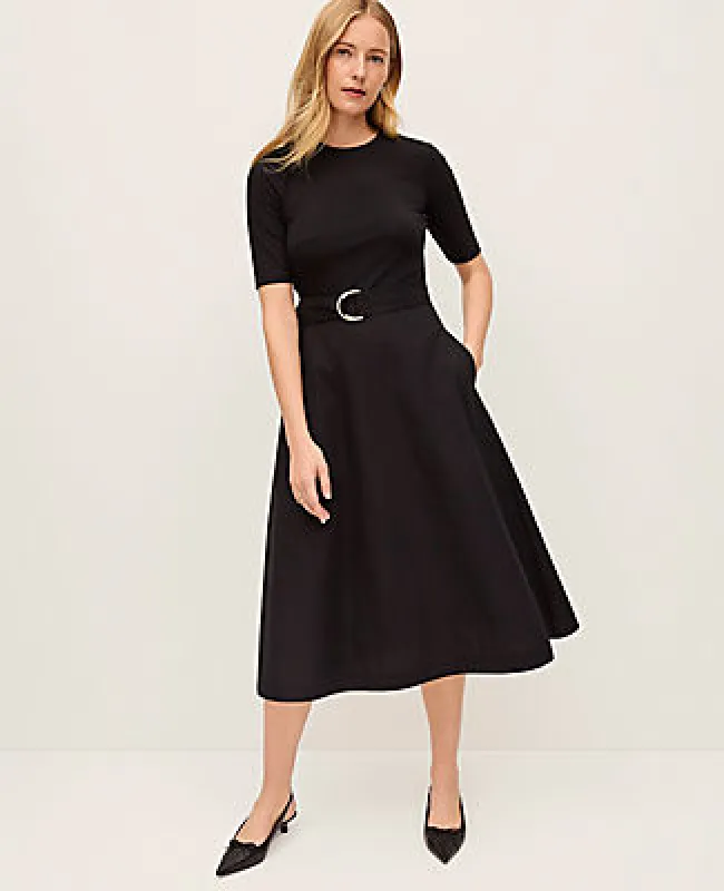 Ann Taylor Petite Mixed Media Flare Midi Dress sold by Ann Taylor