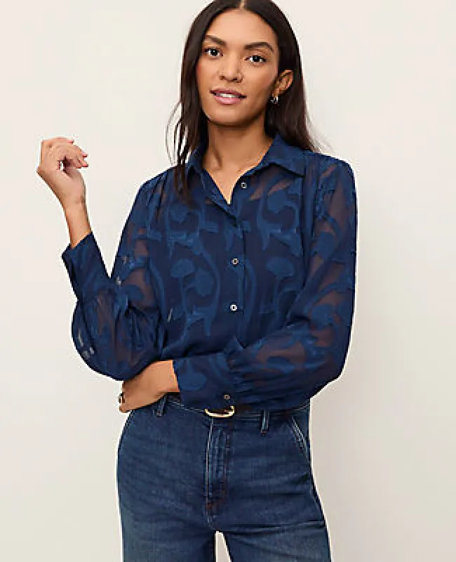 Ann Taylor Satin Jacquard Collared Shirt sold by Ann Taylor