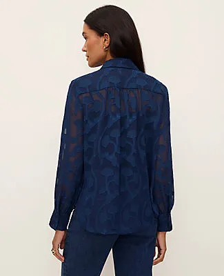 Ann Taylor Satin Jacquard Collared Shirt sold by Ann Taylor product image thumbnail 2