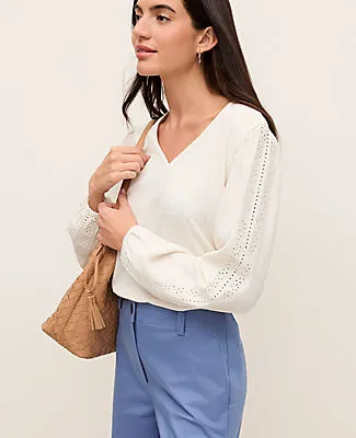 Ann Taylor Petite Mixed Media Embroidered Blouse sold by Ann Taylor