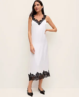 Ann Taylor Lace Trim Satin Slip Midi Dress sold by Ann Taylor product image thumbnail 3