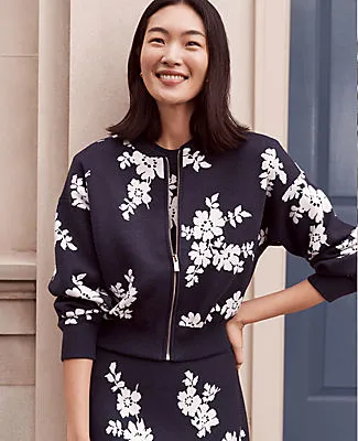 Ann Taylor Floral Jacquard Bomber Sweater Jacket sold by Ann Taylor product image thumbnail 3