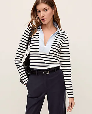 Ann Taylor Weekend Collection Striped Mixed Media Top sold by Ann Taylor