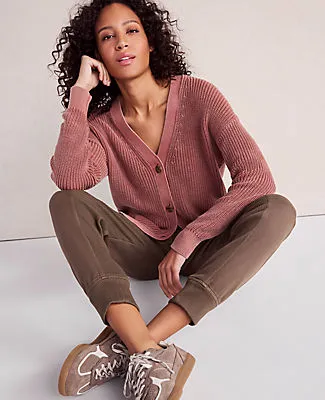 Ann Taylor Haven Well Within Garment-Dyed Organic Cotton Shaker Stitch Cardigan sold by Ann Taylor product image thumbnail 2