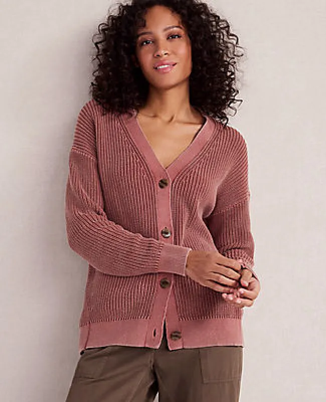 Ann Taylor Haven Well Within Garment-Dyed Organic Cotton Shaker Stitch Cardigan sold by Ann Taylor