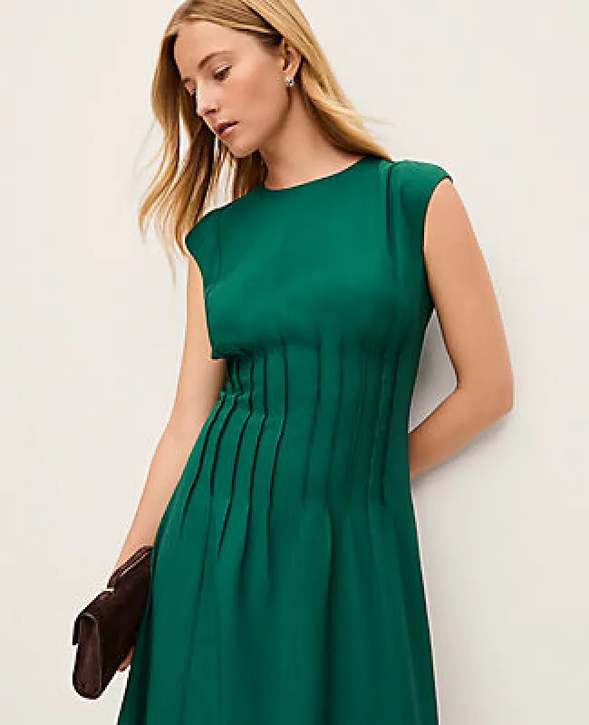 Ann Taylor Petite Pintuck Flare Midi Dress sold by Ann Taylor