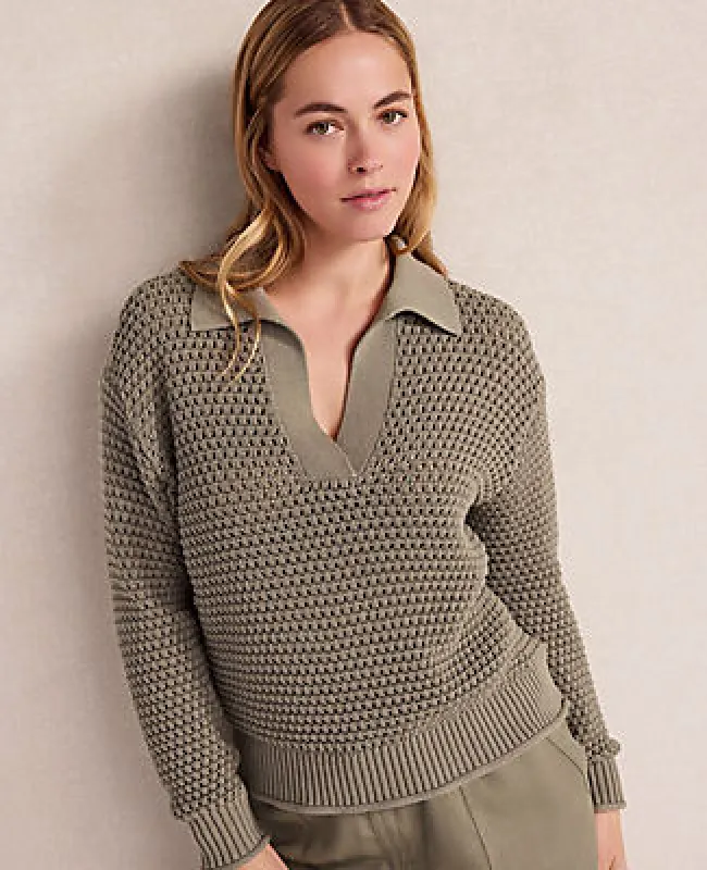 Ann Taylor Haven Well Within Cotton Wave Stitch Johnny Collar Sweater sold by Ann Taylor
