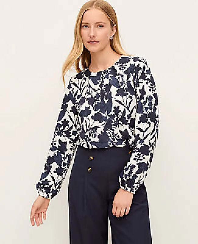 Ann Taylor Floral Pleated Front Mixed Media Blouse sold by Ann Taylor