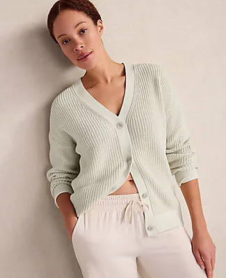 Ann Taylor Haven Well Within Garment-Dyed Organic Cotton Shaker Stitch Cardigan sold by Ann Taylor