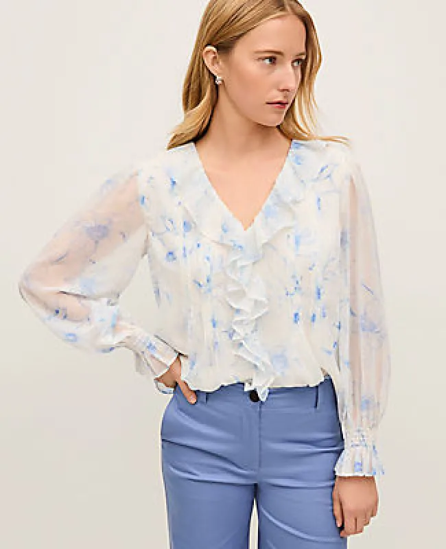 Ann Taylor Floral Ruffle Trim Blouse sold by Ann Taylor