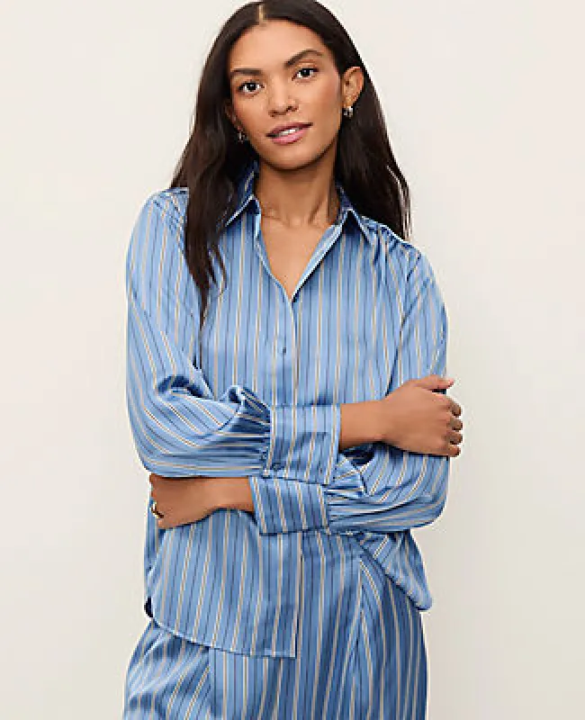 Ann Taylor Petite Striped Satin Collared Shirt sold by Ann Taylor