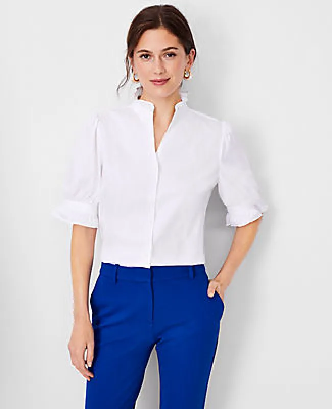 Ann Taylor Petite Poplin Ruffle Button Top sold by Ann Taylor