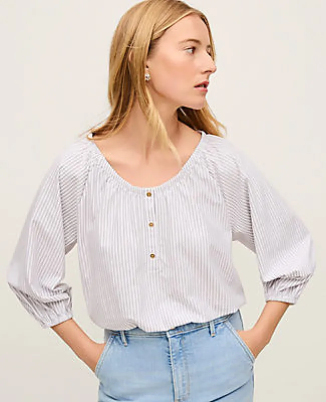 Ann Taylor Petite Striped Bubble Hem Top sold by Ann Taylor