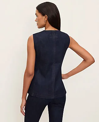 Ann Taylor The Petite Long Crew Neck Vest in Denim sold by Ann Taylor product image thumbnail 2