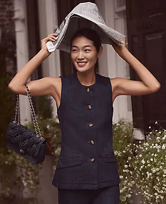 Ann Taylor The Petite Long Crew Neck Vest in Denim sold by Ann Taylor product image thumbnail 4