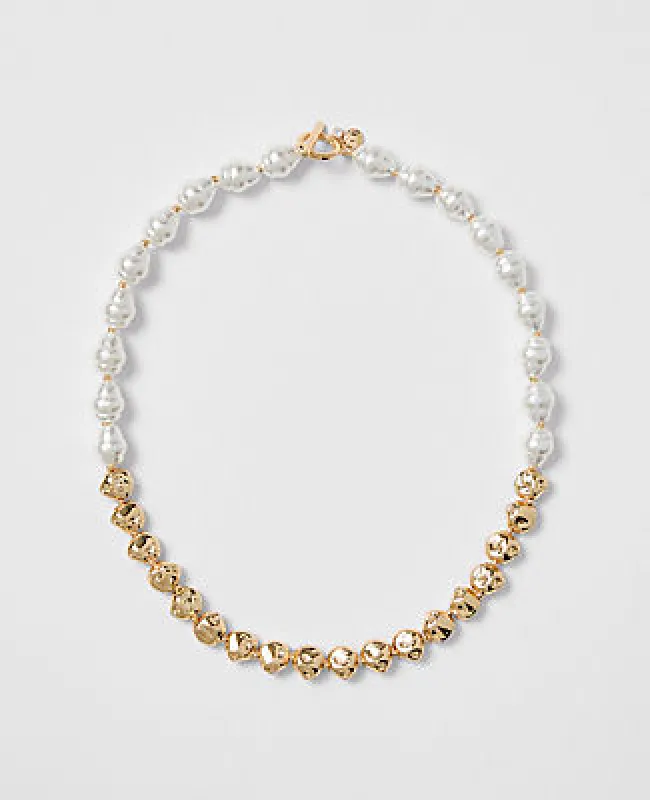 Ann Taylor Mixed Pearl and Metal Necklace sold by Ann Taylor