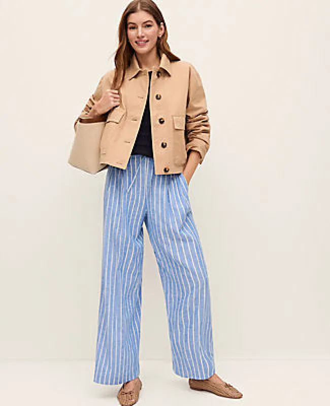 Ann Taylor Weekend Collection Striped Pull On Wide-Leg Pant in Linen made by Ann Taylor