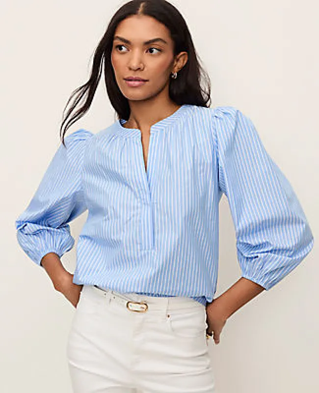 Ann Taylor Petite Striped V-neck Blouse sold by Ann Taylor
