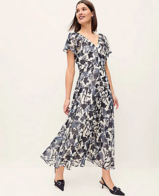 Ann Taylor Petite Floral Flutter Sleeve Midi Dress sold by Ann Taylor