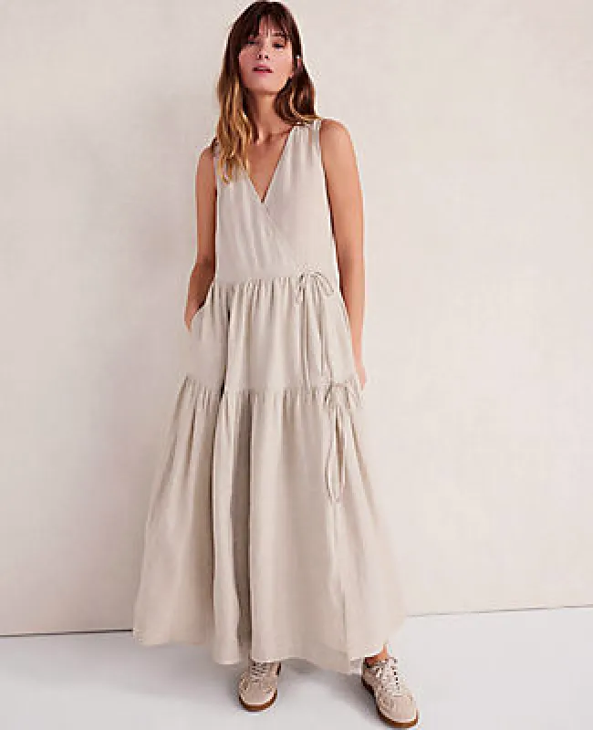 Ann Taylor Haven Well Within Everweave Linen Tiered Wrap Dress made by Ann Taylor