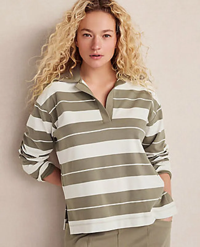 Ann Taylor Haven Well Within Organic Cotton Interlock Stripe Johnny Collar Top sold by Ann Taylor