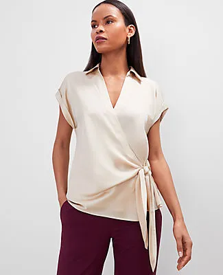 Ann Taylor Collared Tie Waist Top sold by Ann Taylor