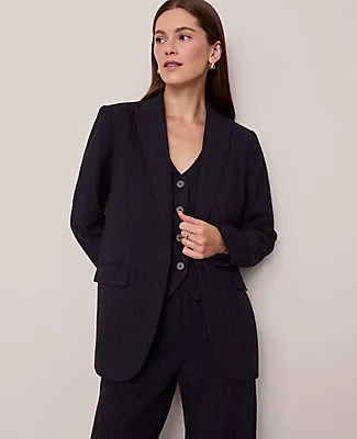Ann Taylor The Petite Longline Blazer in Pinstripe sold by Ann Taylor product image thumbnail 3
