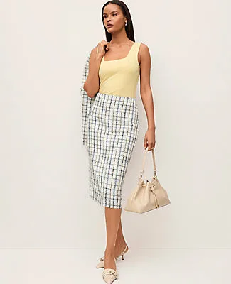 Ann Taylor The Petite Column Midi Skirt in Plaid Tweed sold by Ann Taylor