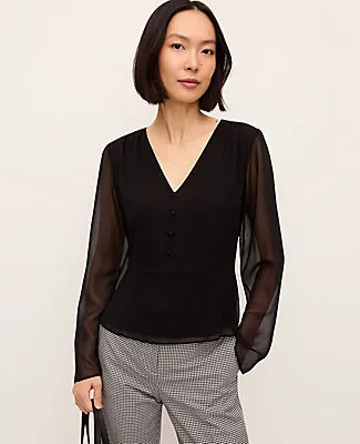 Ann Taylor Petite V-Neck Peplum Blouse sold by Ann Taylor