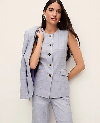 Ann Taylor The Petite Long Crew Neck Vest in Plaid sold by Ann Taylor