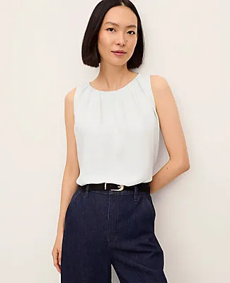 Ann Taylor Petite Mixed Media Gathered Sleeveless Top sold by Ann Taylor