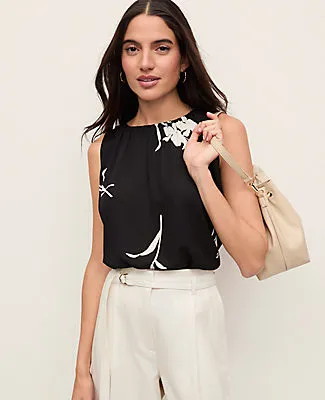 Ann Taylor Petite Floral Mixed Media Gathered Top sold by Ann Taylor