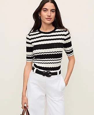 Ann Taylor Petite Striped Pointelle Sweater Tee sold by Ann Taylor