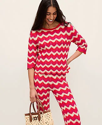 Ann Taylor Petite Striped Crochet Sweater sold by Ann Taylor